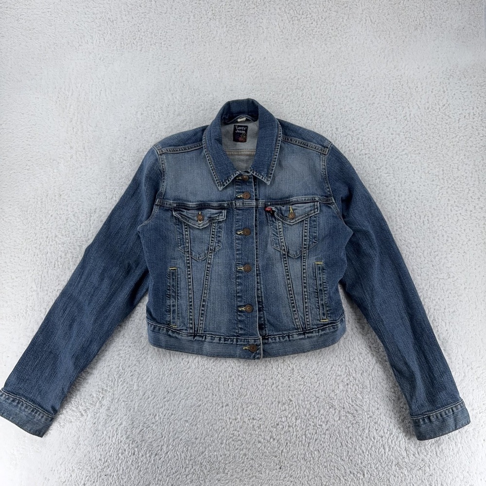 Levi's Jeans Cropped Denim Jacket Womens Stretch Trucker‎ Button Front